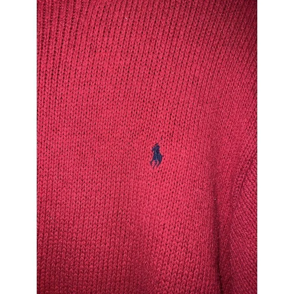 Vintage POLO RALPH LAUREN Mens Pullover Sweater Red Knit Crewneck Cotton Pony XL